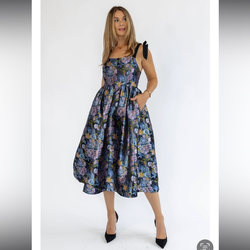 Floral Midi Dress with Black Accents